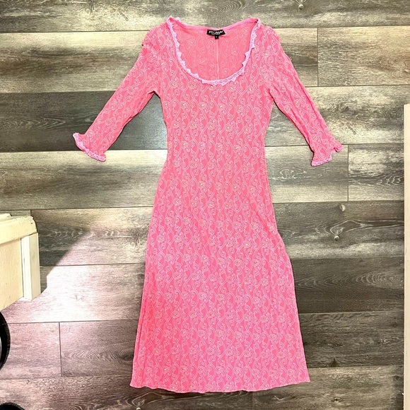 Betsey Johnson Dresses & Skirts - 🚫SOLD🚫 Vintage Betsey Johnson Pink Sheer Midi Dress